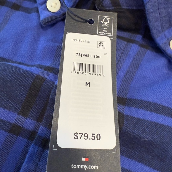 Tommy Hilfiger Blue & Black plaid flannel long sleeve button up SZ M - Picture 5 of 13